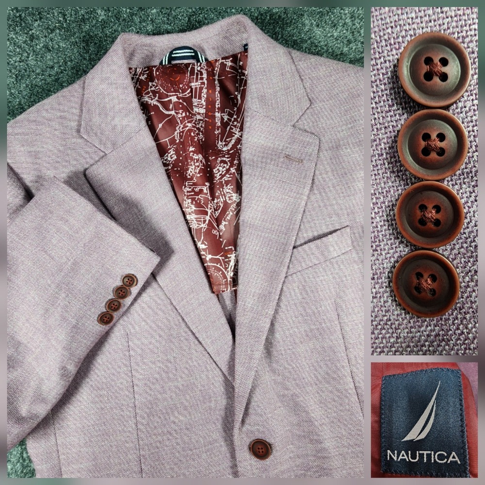 NWOT Nautica Jensen Textured Linen Blend Sport Coat Blazer Mens 38R Purple